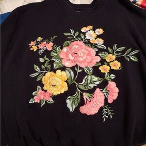 Floral Embroidered Navy Sweater
